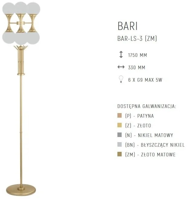 Lampadar cu 3 brate design LUX realizat manual BARI