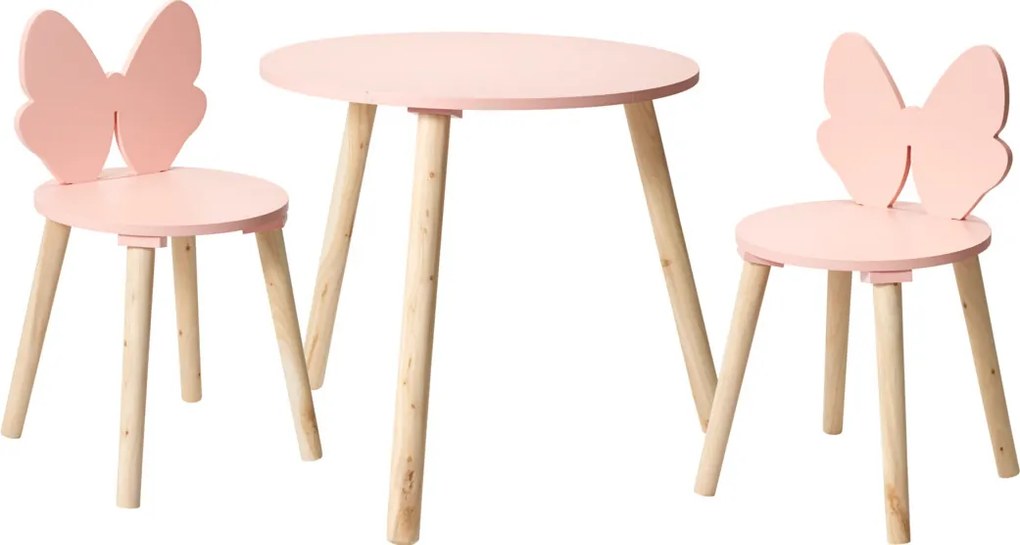 Set de mobilier pentru copii cu fundiță roz, măsuță + 2 scaune