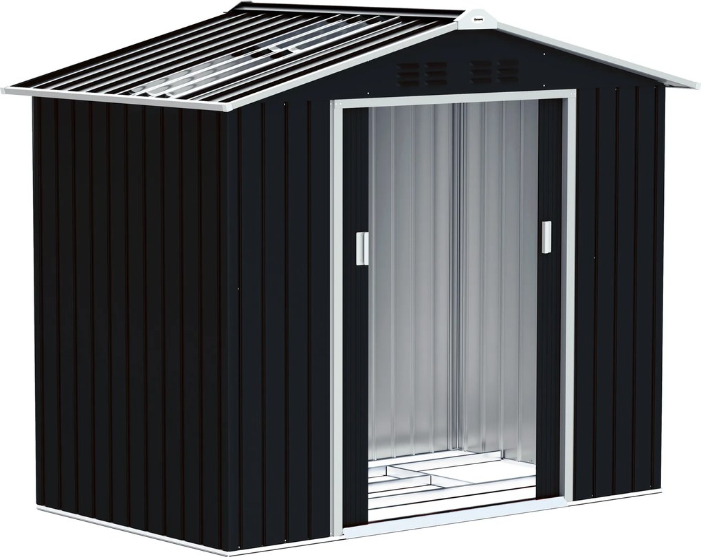 Outsunny Magazie de grădină metalică 2,77 m², 213 x 130 x 185 cm cu fundație, uși culisante, gri închis | Aosom Romania