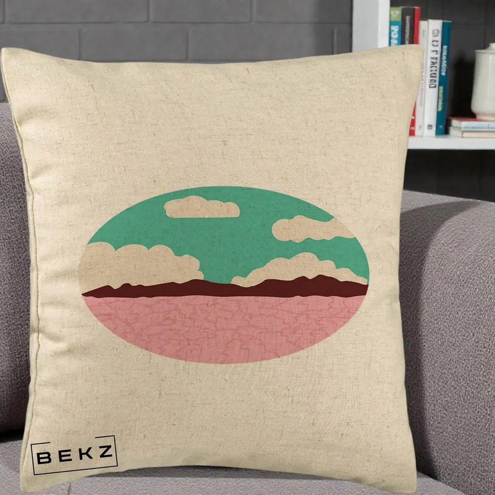 Perna Decorativa Peisaj Desert Oval Pastel, 40x40 cm, Bej, Husa Detasabila, Perna Inclusa, BEKZ®