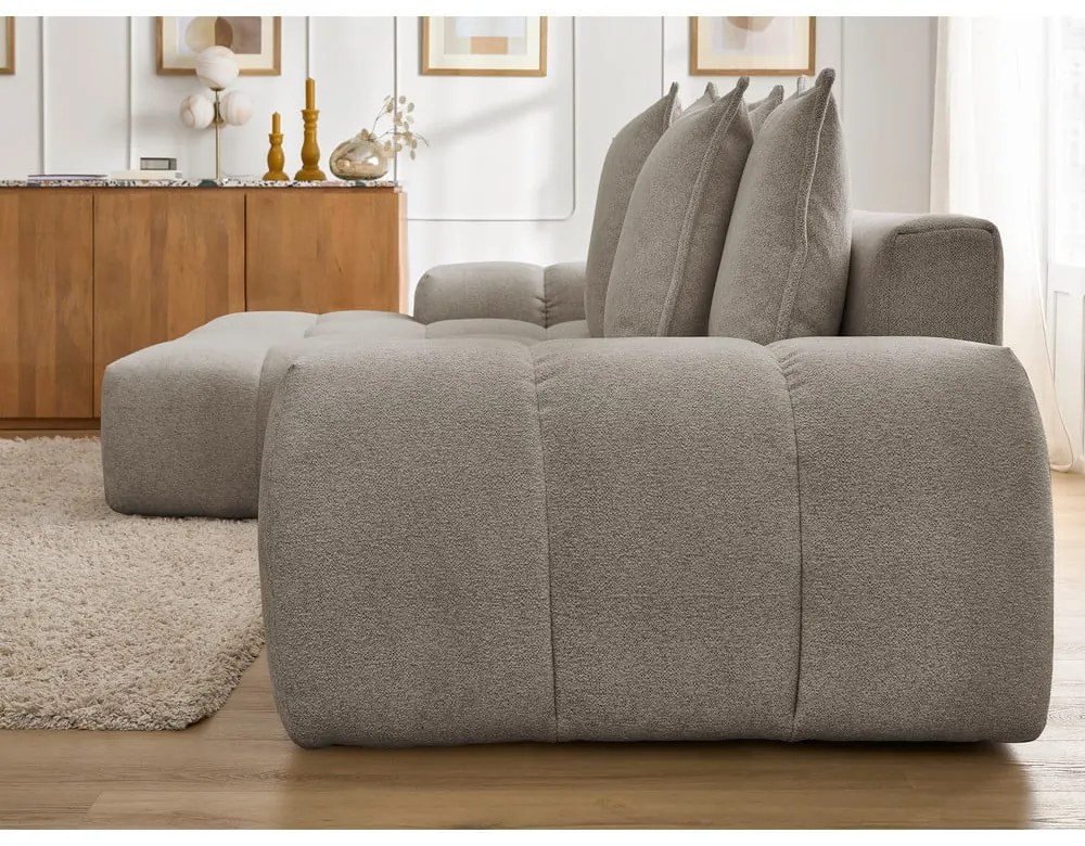 Colțar taupe extensibil/cu spațiu de depozitare cu tapițerie din chenille (cu colț pe partea stângă/cu șezlong) Everest – Bobochic Paris