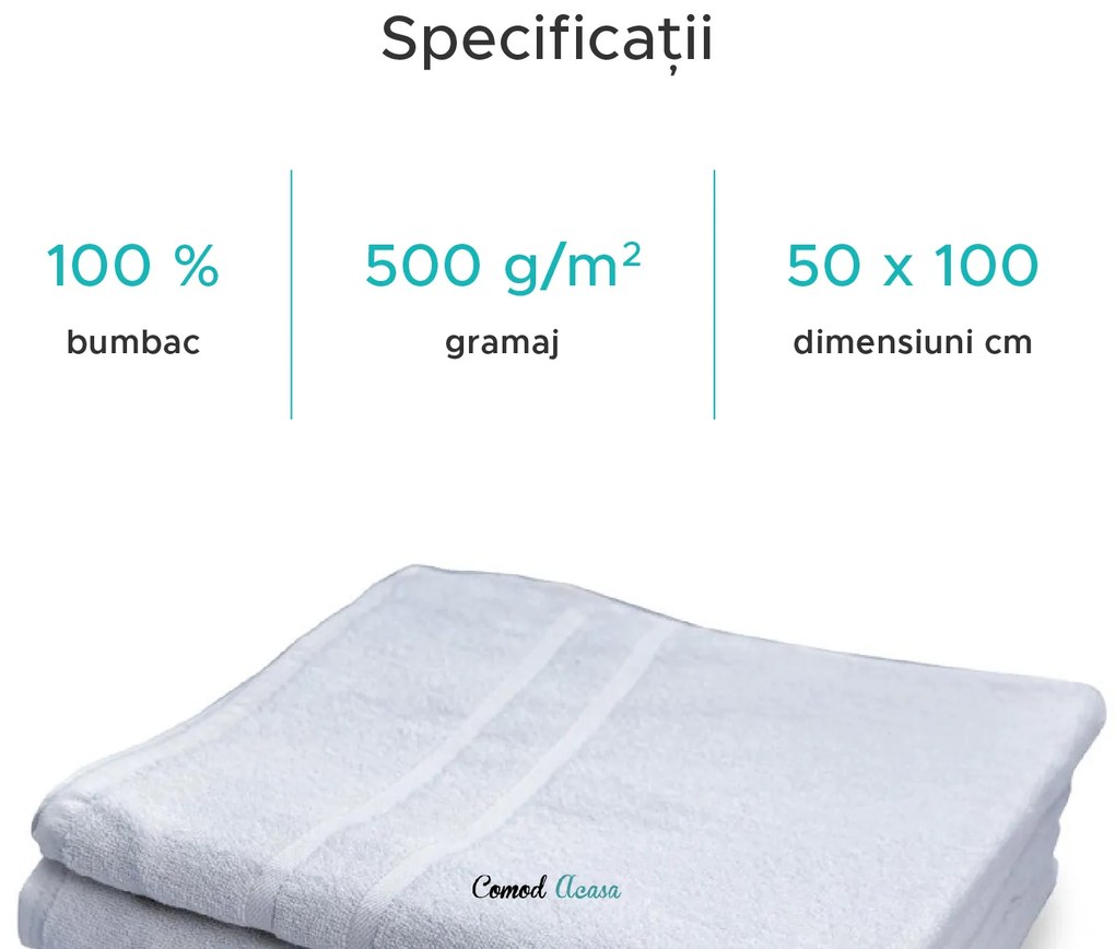 Prosop hotelier Royal 50 x 100 cm alb, 100% bumbac