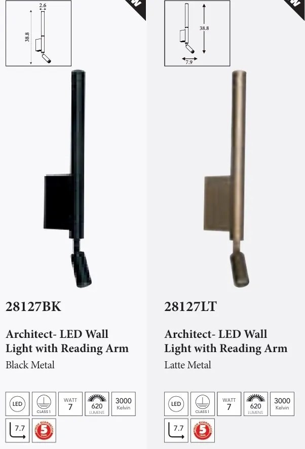 Aplica de perete cu reader LED Architect negru