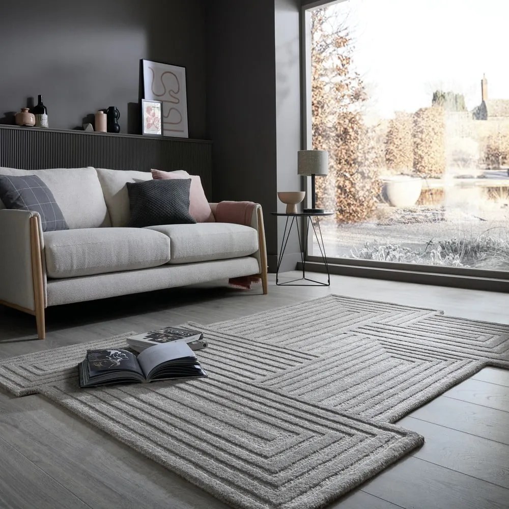 Covor gri țesut manual din lână 120x170 cm Zen Rectangles – Flair Rugs