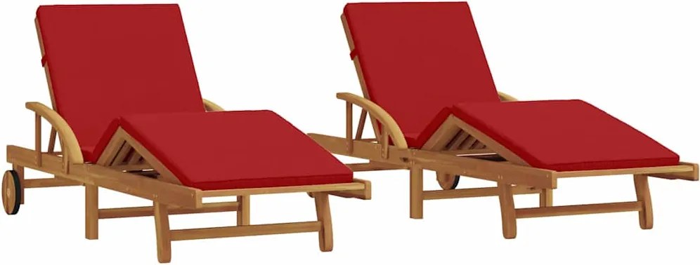 vidaXL Șezlong 2 pcs Roșu 200 x 67 x 84cm Lemn masiv de acacia