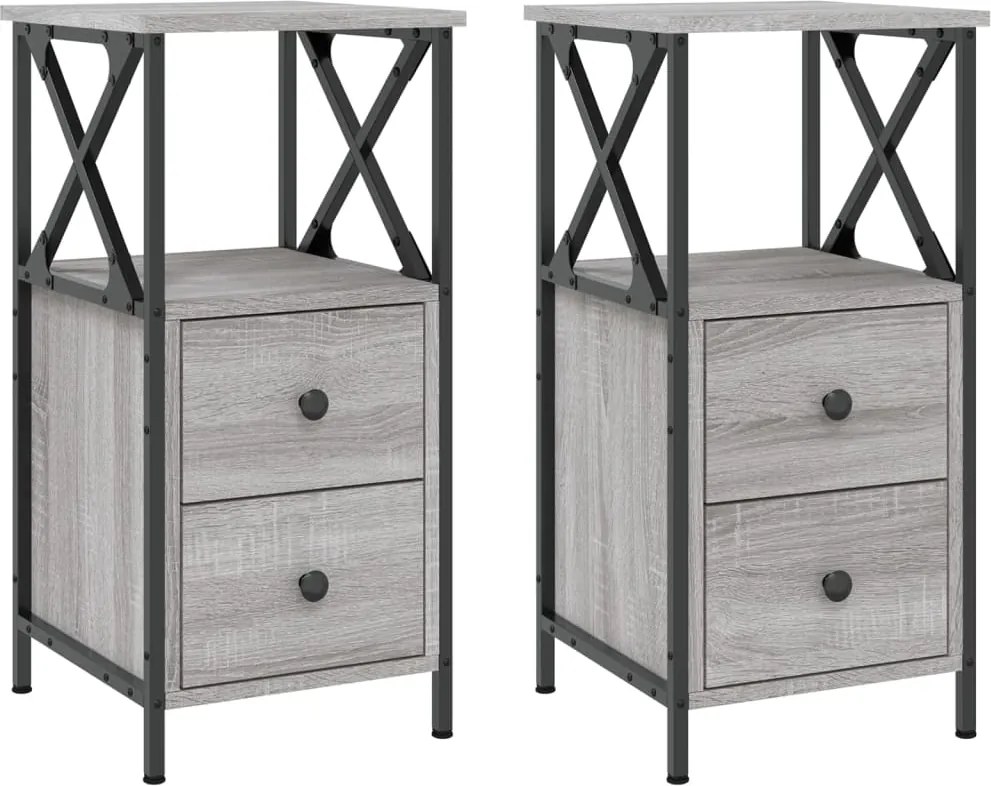 vidaXL Noptiere, 2 buc., gri sonoma, 34x35,5x70 cm, lemn compozit