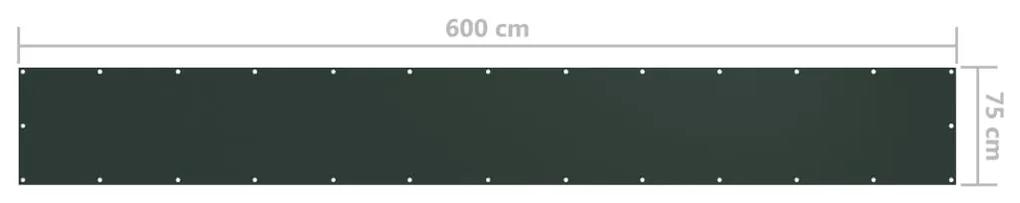Paravan de balcon, verde închis, 75x600 cm, țesătură oxford