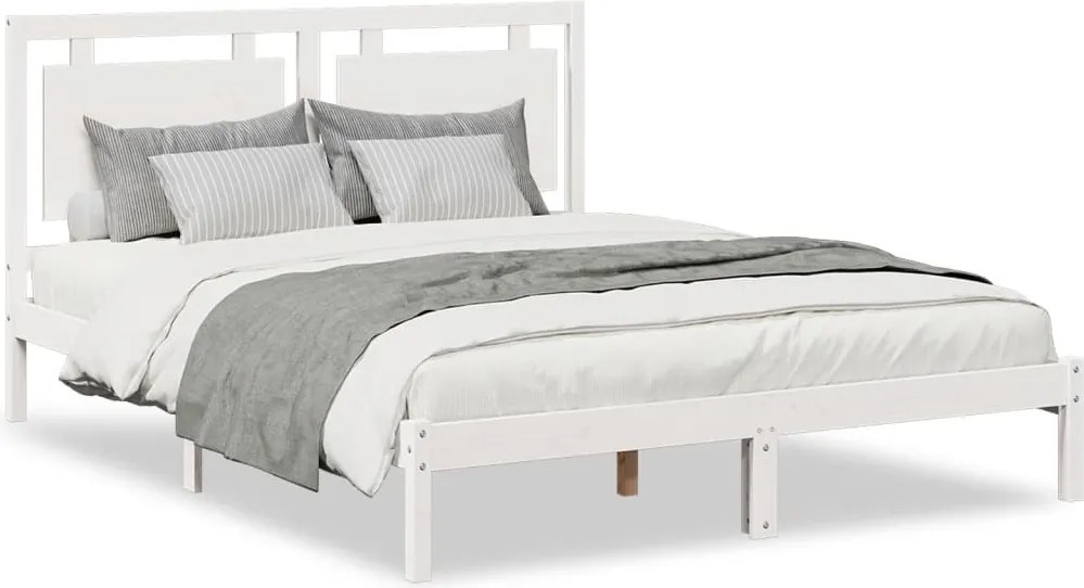 vidaXL Cadru pat foarte lung fără saltea, alb, 160x220 cm lemn masiv