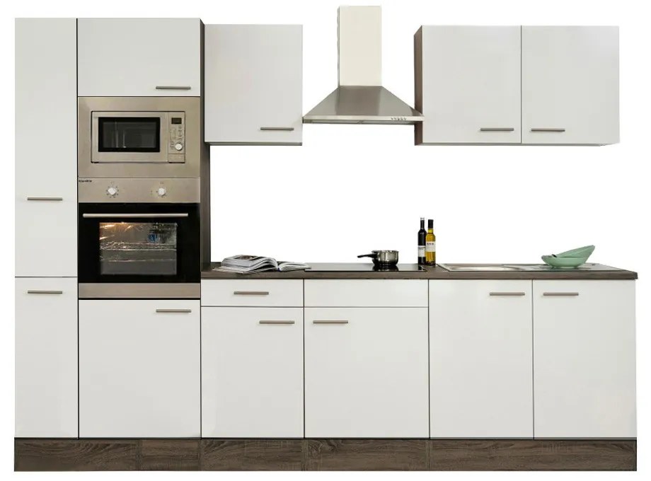 Mobilă de bucătărie Yorki 300, corp din stejar Yorki, cu față alb satinat