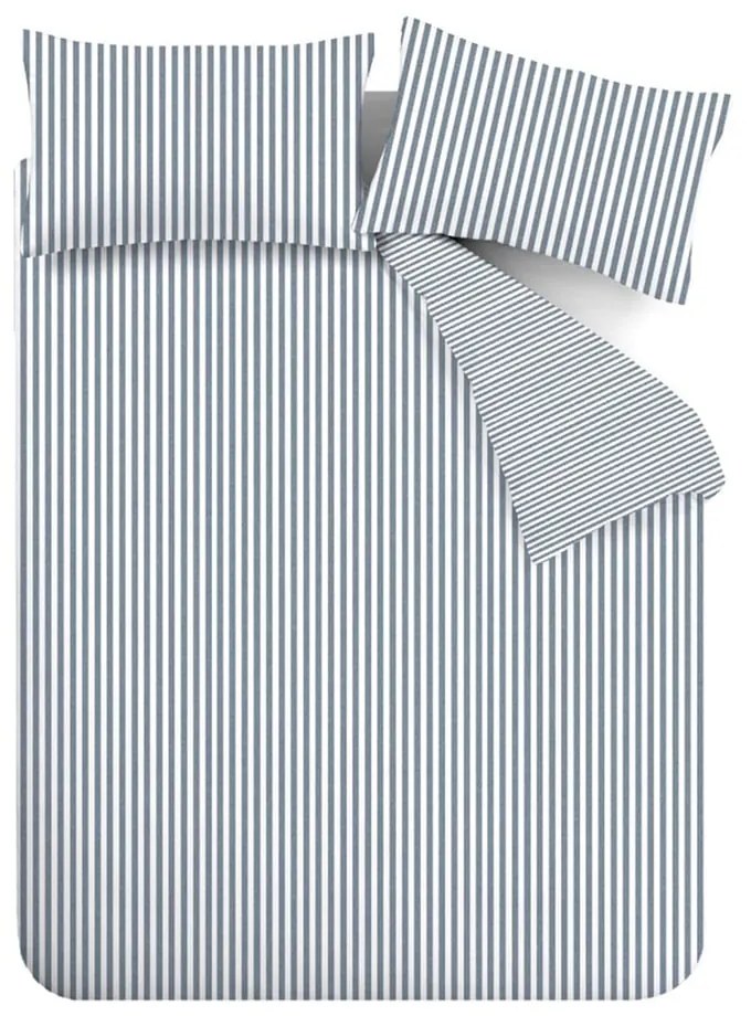 Lenjerie de pat albastră din flanelă pentru pat dublu, extinsă 230x220 cm Stripe – Catherine Lansfield