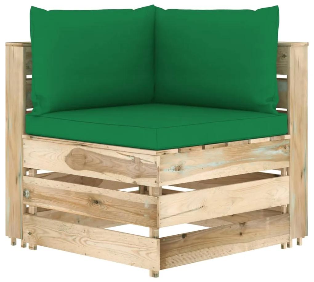 Canapea de gradina cu 2 locuri, cu perne, lemn verde tratat Verde, Canapea cu 2 locuri, 1
