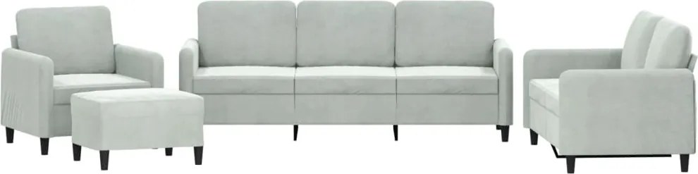 vidaXL Set de canapele, 4 piese, gri deschis, catifea