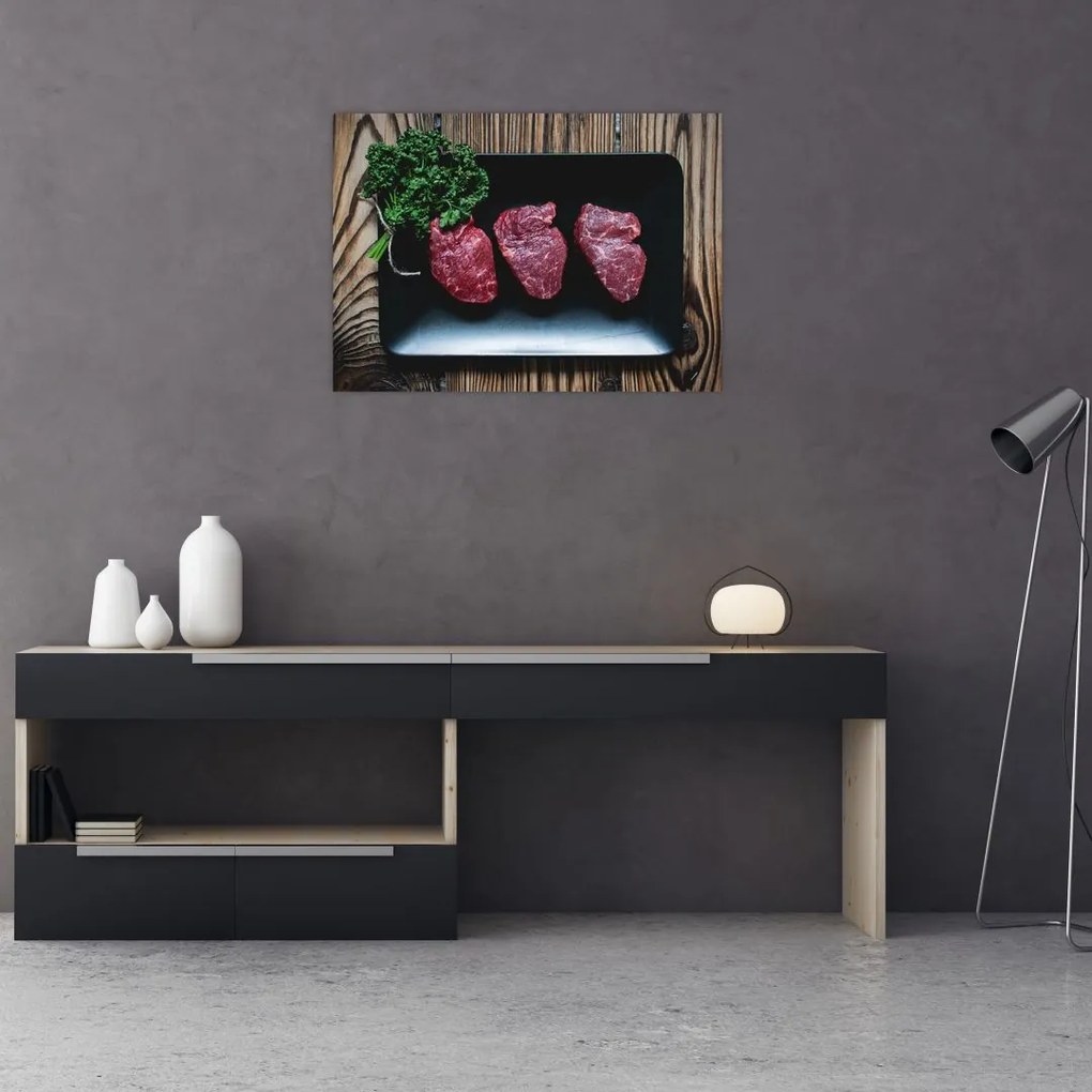 Tablou pe sticlă cu carne pe farfurie (70x50 cm)