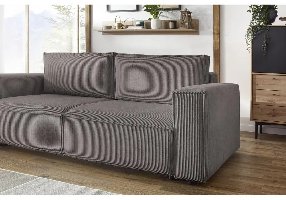 Canapea taupe extensibilă cu tapițerie din catifea reiată 245 cm Nihad – Bobochic Paris