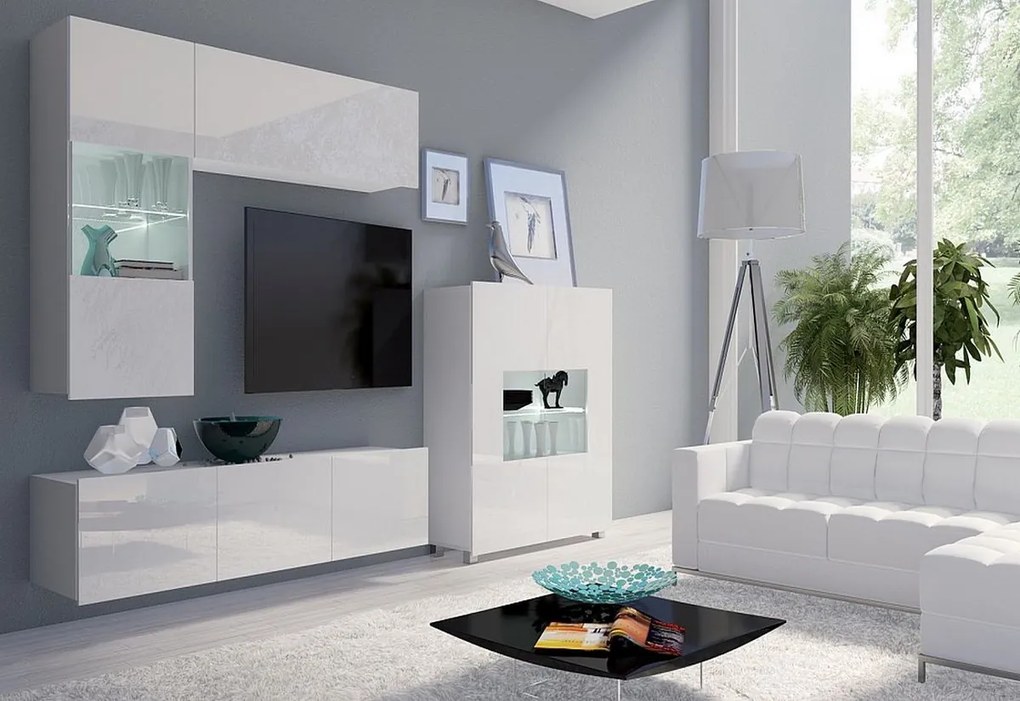 Expedo Set living BRINICA NR3, alb/alb luciu + LED albastru