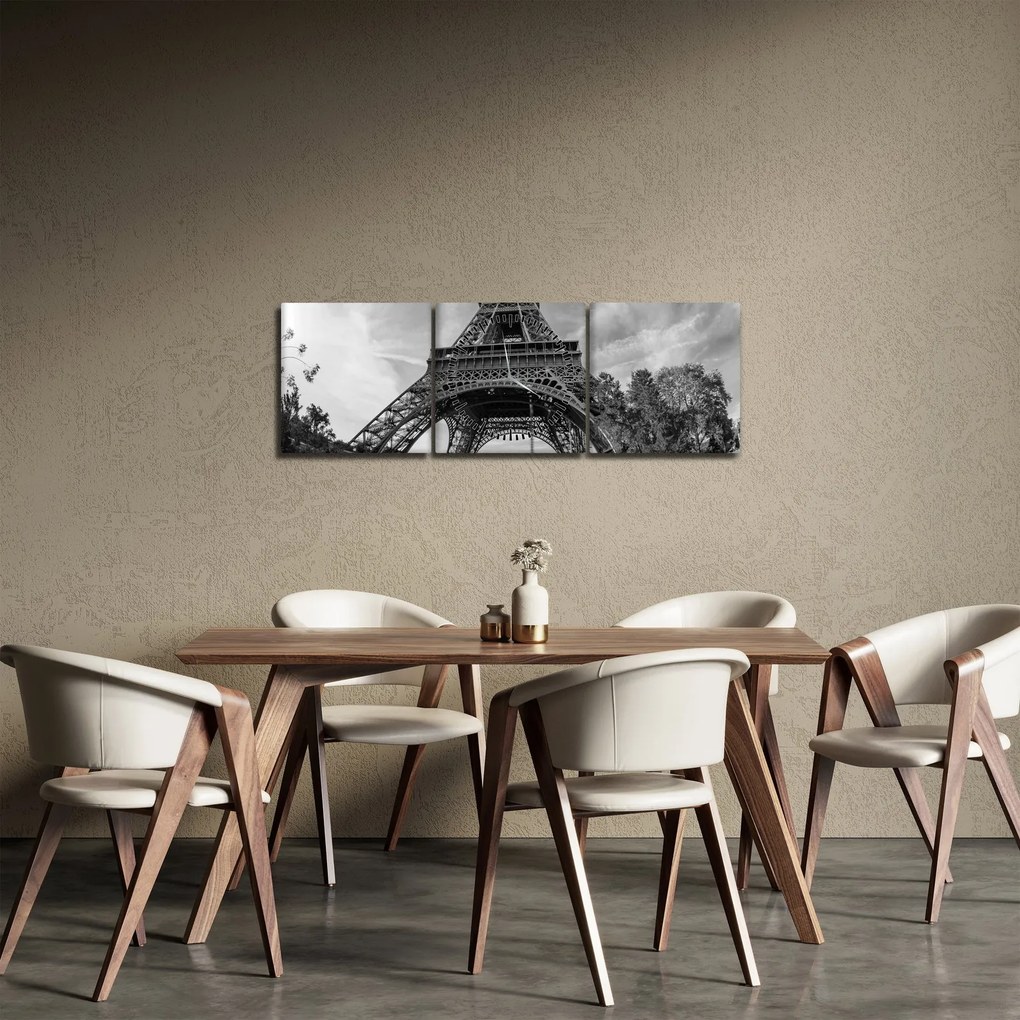 Tablou - Turnul Eiffel, alb-negru (cu ceas) (90x30 cm)