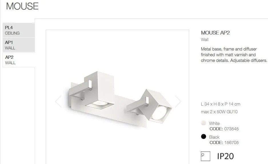 Aplica design modern cu 2 spoturi directionabile MOUSE AP2 negru 156705