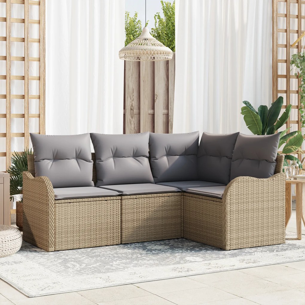 vidaXL Set de canapele pentru grădină cu pernă 4 pcs Bej Rattan poli