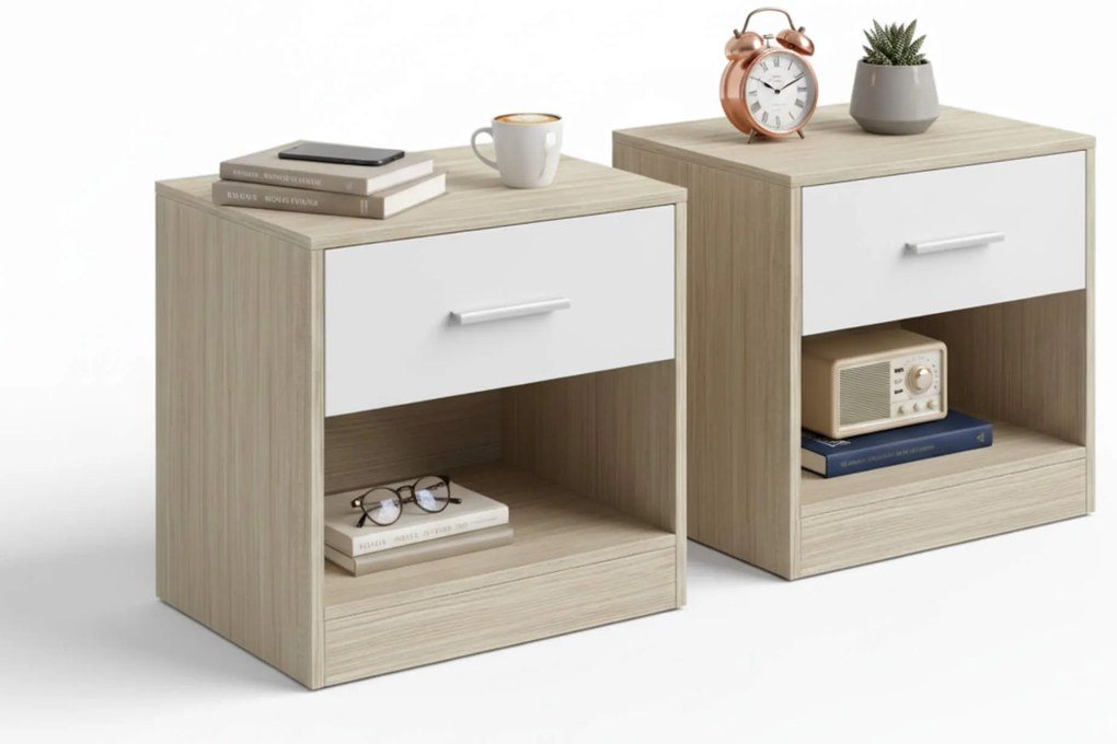 Noptiere NOVERA set 2 buc 39x28 cm, bej/alb.