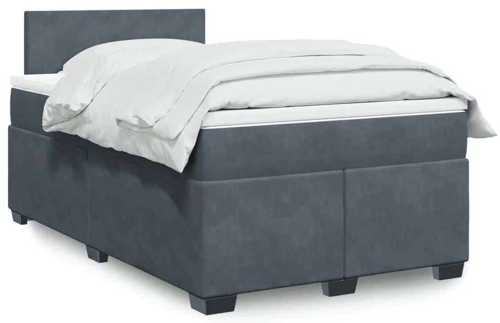 vidaXL Pat box spring cu saltea, gri închis, 120x200 cm, catifea