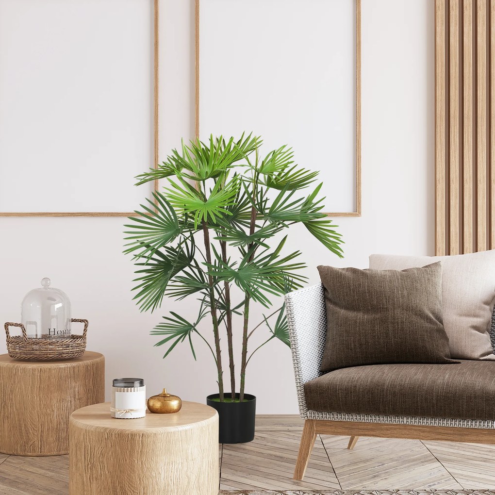 HOMCOM Plantă artificială de 90 cm din plastic verde cu ghiveci de Ø16.5x13.5 cm | Aosom Romania