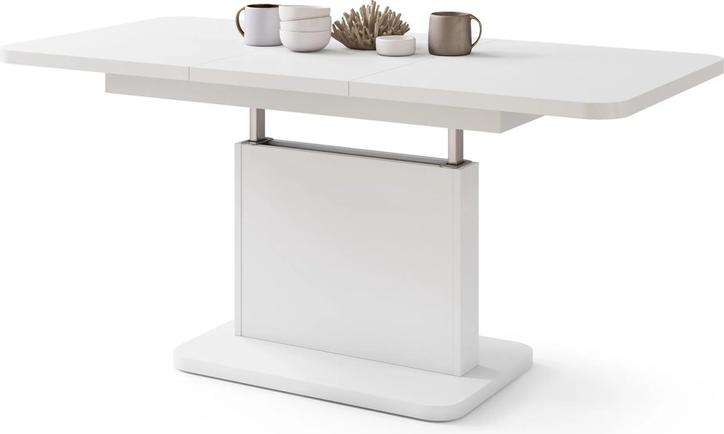 Mazzoni ASTON MINI-Z Alb Mat - MĂSUȚĂ DE CAFEA MODERNĂ EXTENSIBILĂ REGLABILĂ PE ÎNĂLȚIME MASĂ TRANSFORMABILĂ