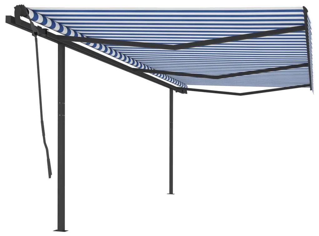 Copertina retractabila manual cu stalpi, albastrualb, 6x3,5 m