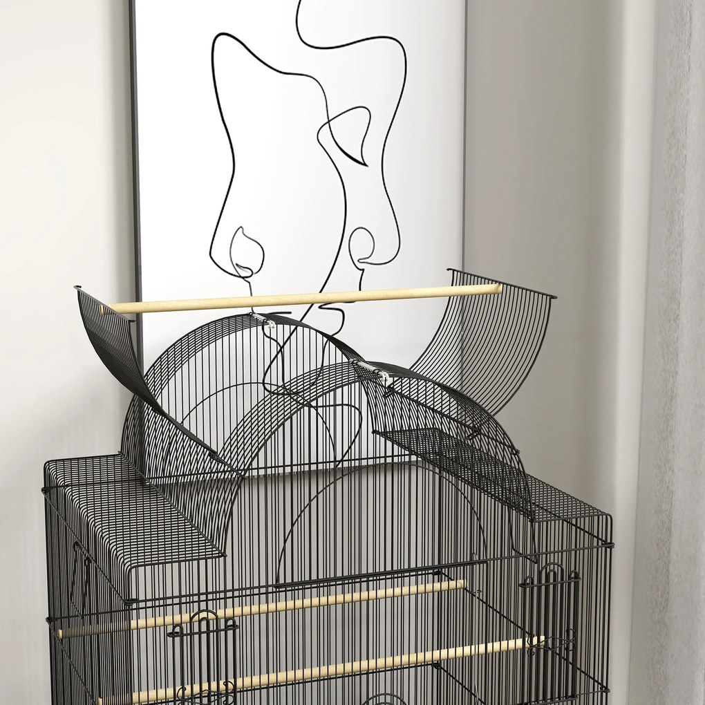 PawHut Cușcă pentru serinari &amp; papagali, mobilă, cu raft, grilaj din metal, negru | Aosom Romania