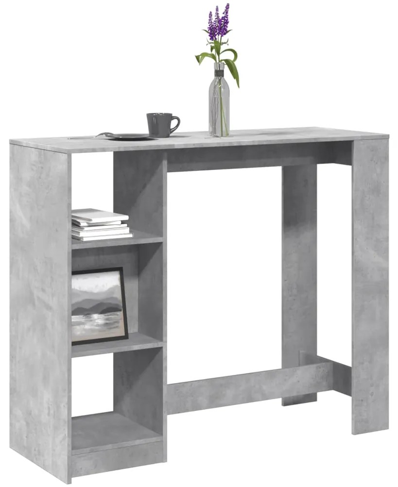 vidaXL Masă de bar cu raft, gri beton, 124x46x103,5 cm, lemn prelucrat