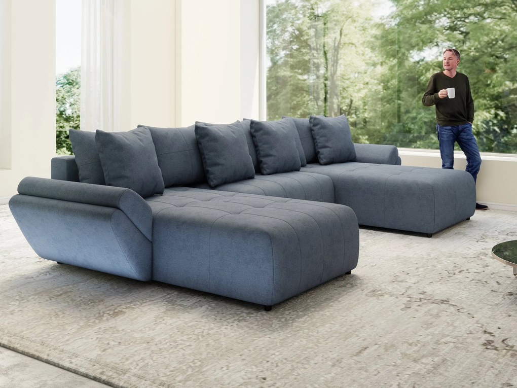 Colțar extensibil dumonde cu ladă de depozitare si sezut confortabil din spuma high-density, Berlin U Enjoy Antracit 380x180 cm