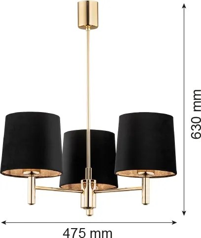 Brilagi - Lustru pe tijă MONTE 3xE27/15W/230V negru/auriu