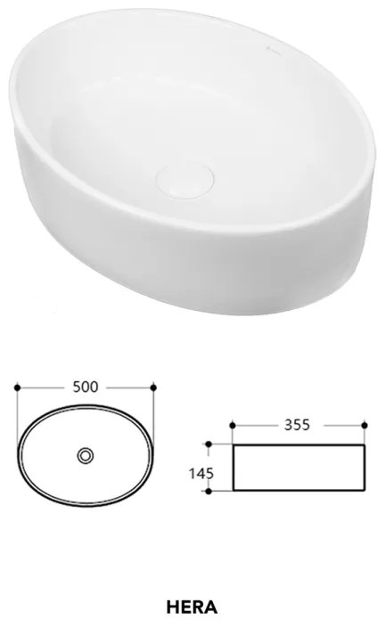 Lavoar pe blat Fluminia, Hera, oval, 50 x 35.5 cm, alb