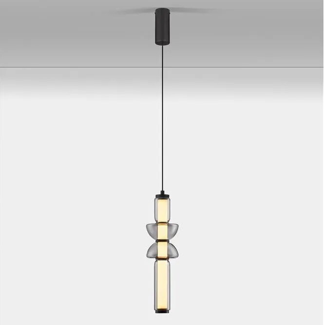 Pendul LED modern, Metal, Negru, Sticla, Fumurie, Ulon