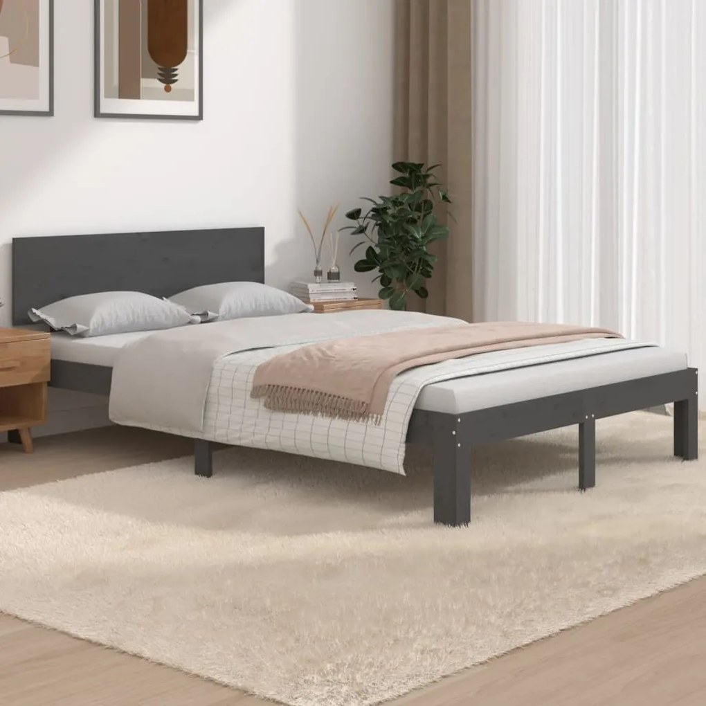 810467 vidaXL Cadru de pat mic dublu, gri, 120x190 cm, lemn masiv