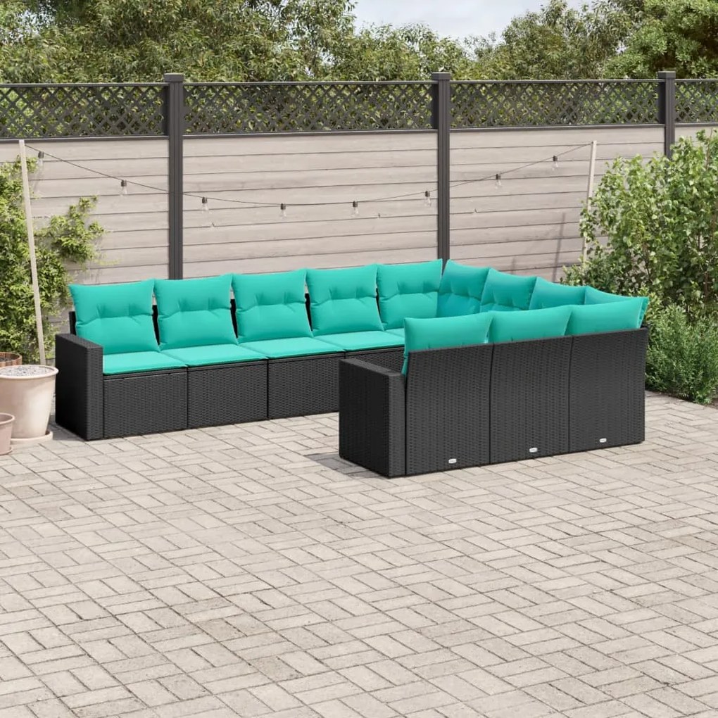 vidaXL Set canapele de grădină cu perne, 10 piese, negru, poliratan