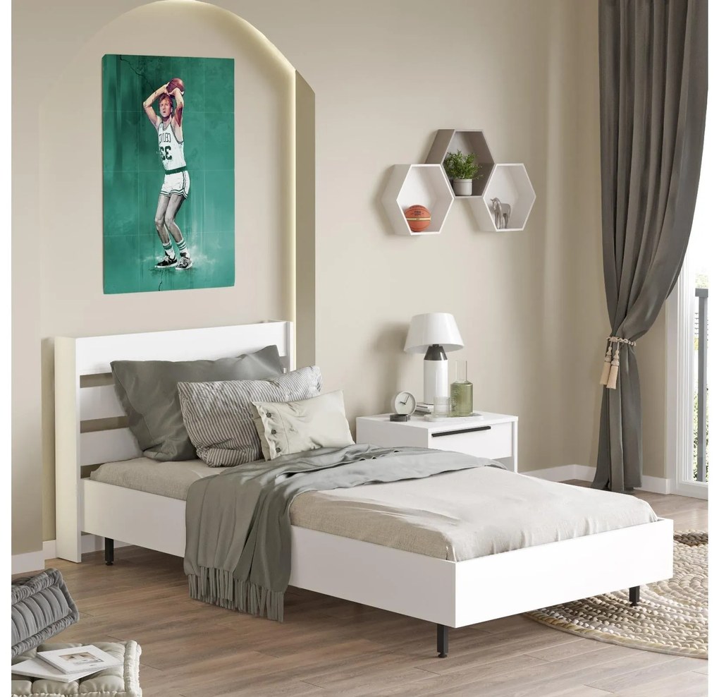 Pat de o persoană 100 cm Nimelo 6 (alb) (cu somieră). 1094843