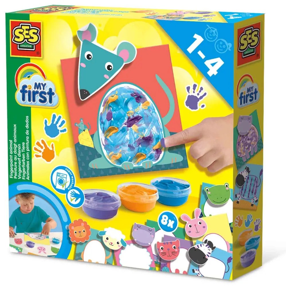 My first - Set acuarele pentru degete si tablouri cu animale de jucarie