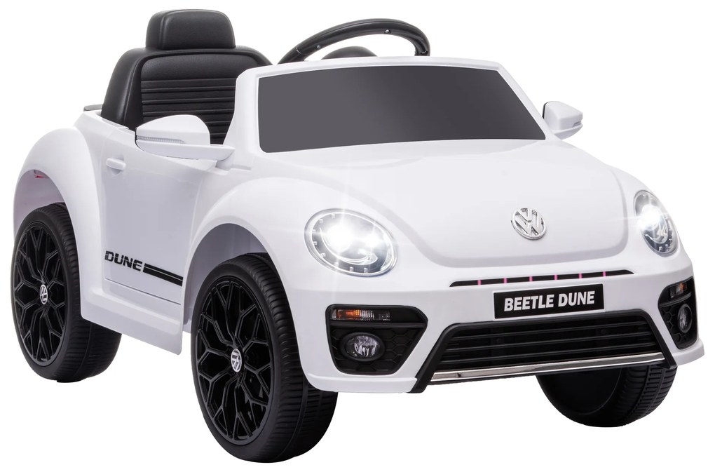 AIYAPLAY Mașinuță electrică pentru copii, VW Beetle, 3-5 km/h, cu telecomandă și muzică, alb | Aosom Romania