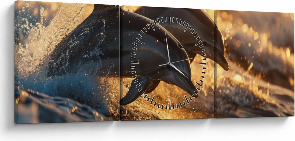 Tablou - Delfinii (cu ceas) (90x30 cm)