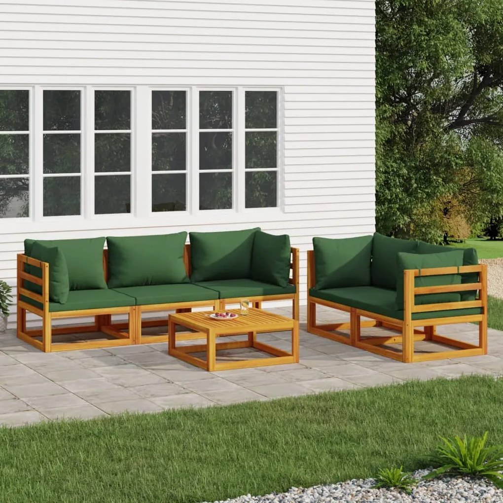 vidaXL Set mobilier de grădină cu perne verzi, 6 piese, lemn masiv