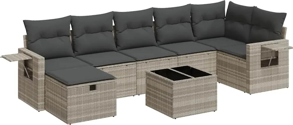 vidaXL Set mobilier de grădină cu perne, 8 piese gri deschis poliratan