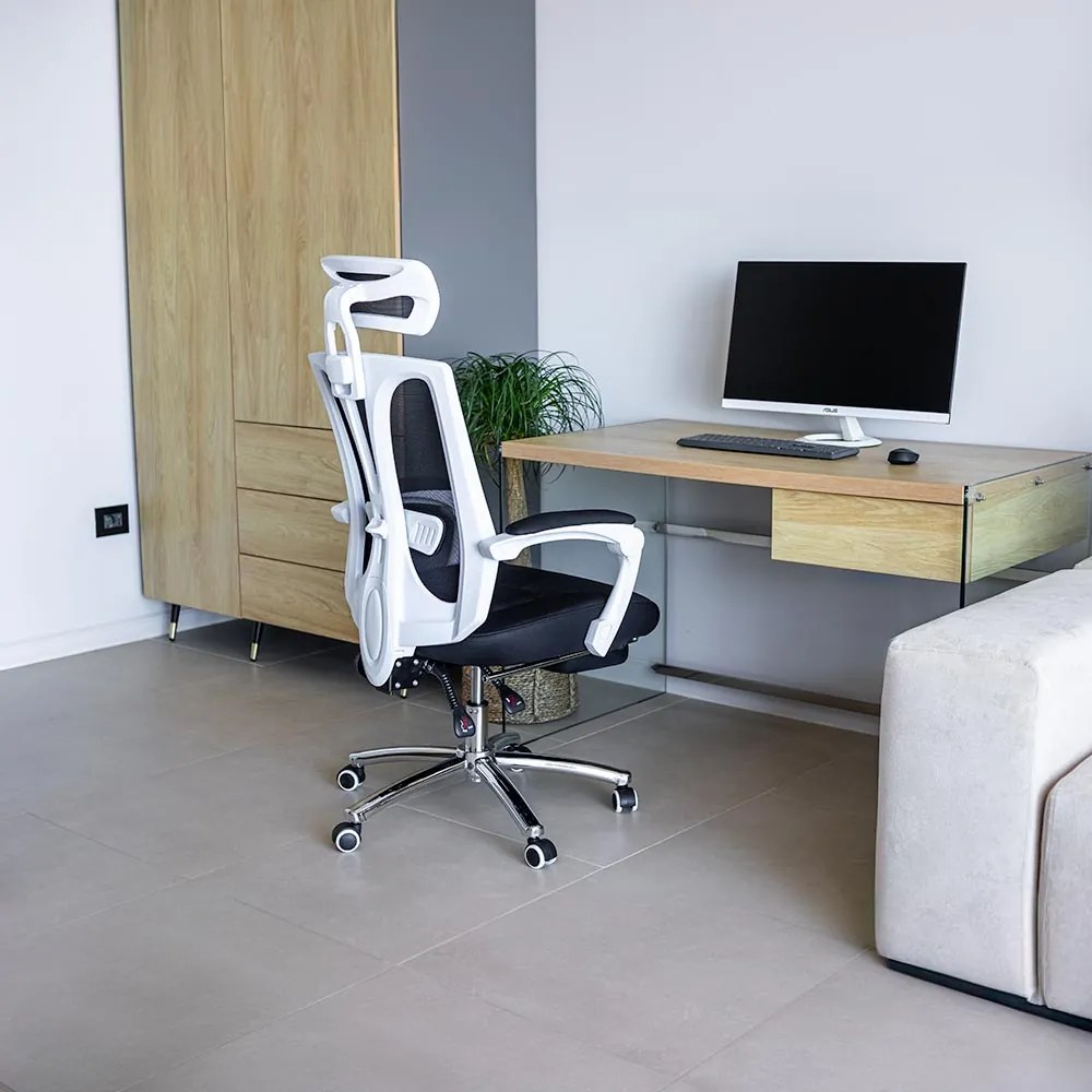 Scaun ergonomic OFF 420 negru, suport picioare și tetieră 2D