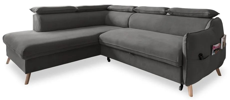 Colțar gri închis extensibil cu tapițerie din catifea (cu colț pe partea stângă ) Sweet Harmony – Miuform