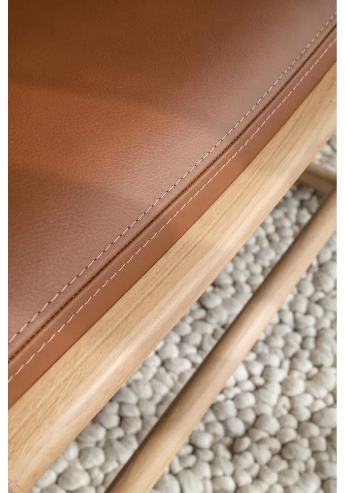 Taburet din piele bovină cu structură din lemn masiv de stejar Gazzda Dedo, maro