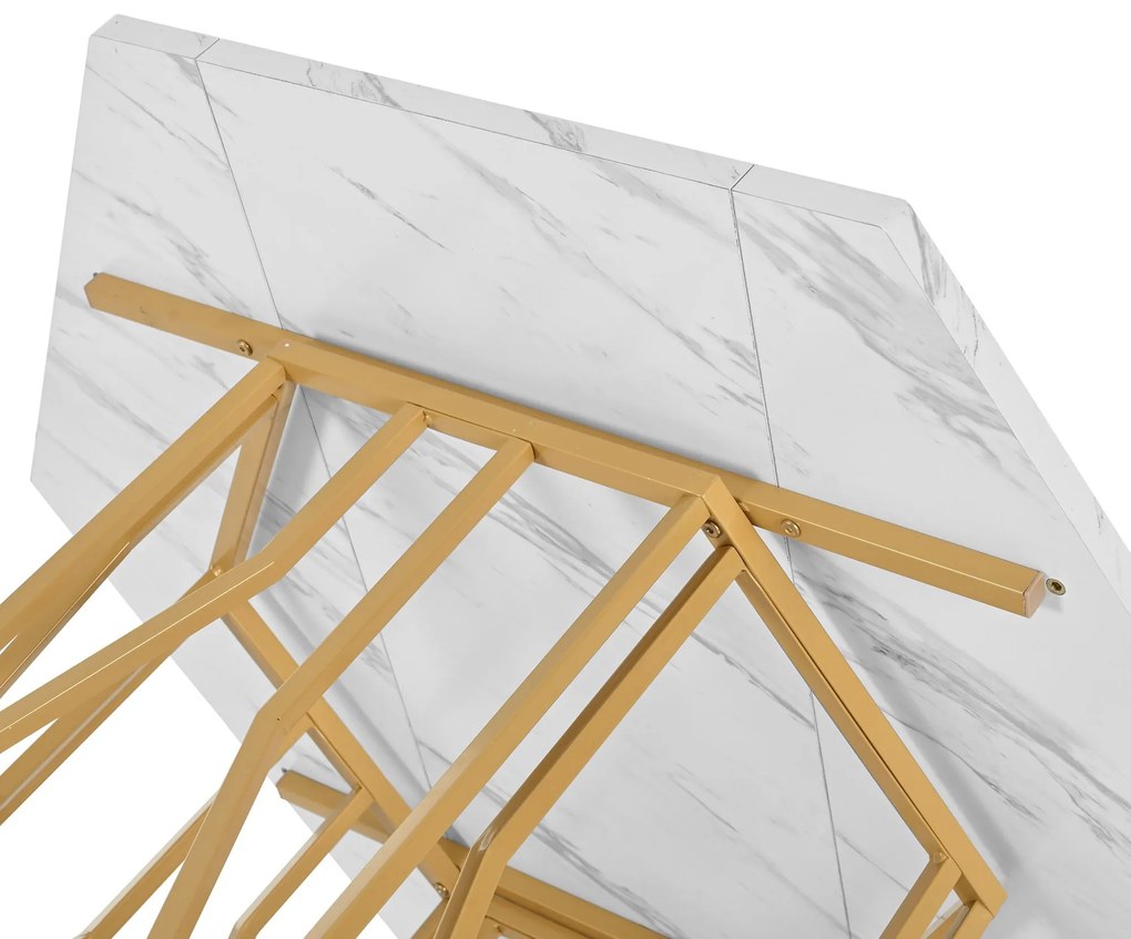 Masă de dining hexagonală modernă, Alb+Auriu | Aosom Romania