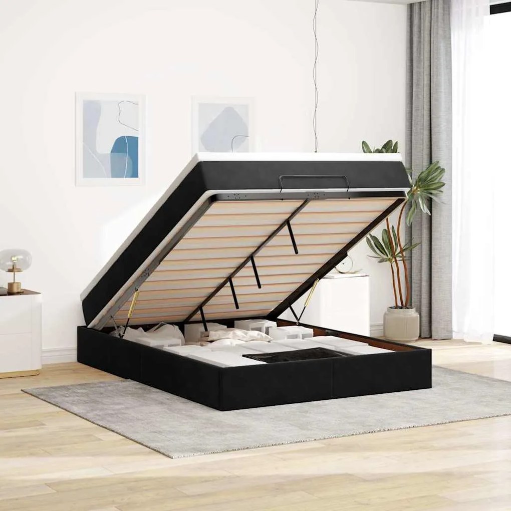 vidaXL Cadru pat otoman cu saltea, catifea neagră 140x200cm