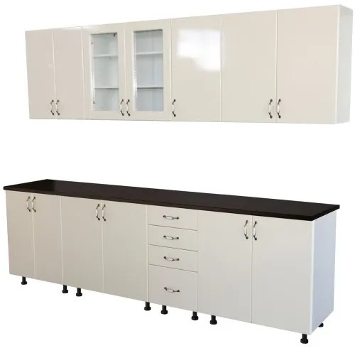 Bucatarie Zebra 260 cm din MDF Vanilie cu blat termoizolant negru