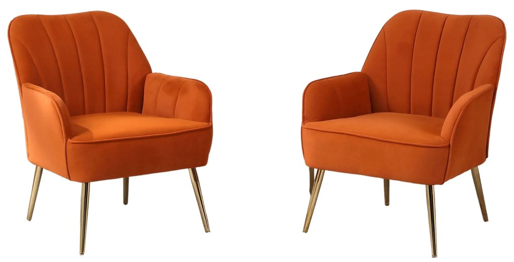 Set de 2 scaune de living din catifea, Design ergonomic, Culoare portocaliu