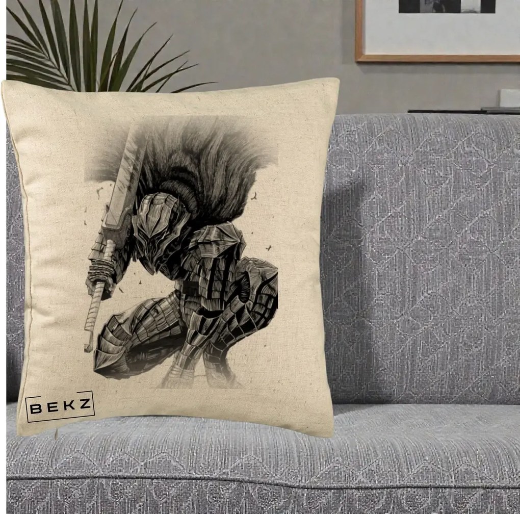 Perna Personalizata Berserk Guts Armor of Darkness Manga, 40x40 cm, Bej, Husa Detasabila, Perna Inclusa, BEKZ®