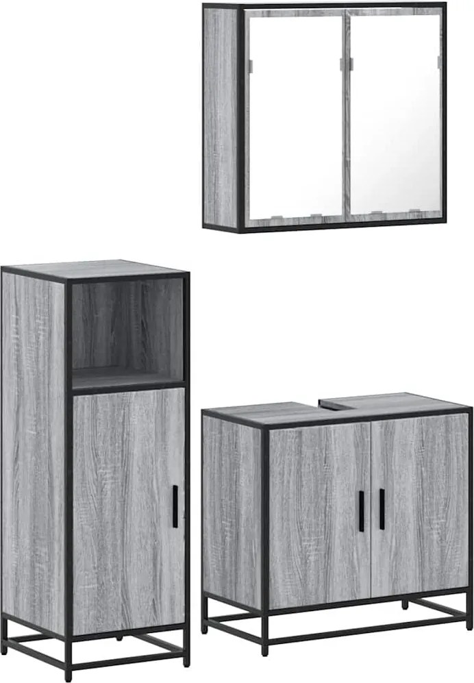 vidaXL Set mobilier de baie, 3 piese, gri sonoma, lemn prelucrat